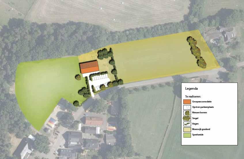 Nieuwe groepsaccomodatie Bloemrijk grasland Singel Solitaire boom Parkeerplaatsen Hagenstructuur