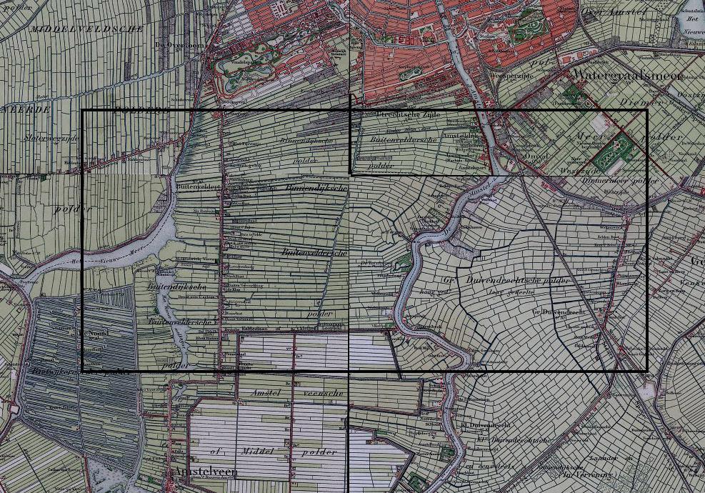 Afbeelding 20 Zuidas rond 1900. (www.watwaswaar.nl) Afbeelding 21 Zuidas rond 1960. Een open polder.