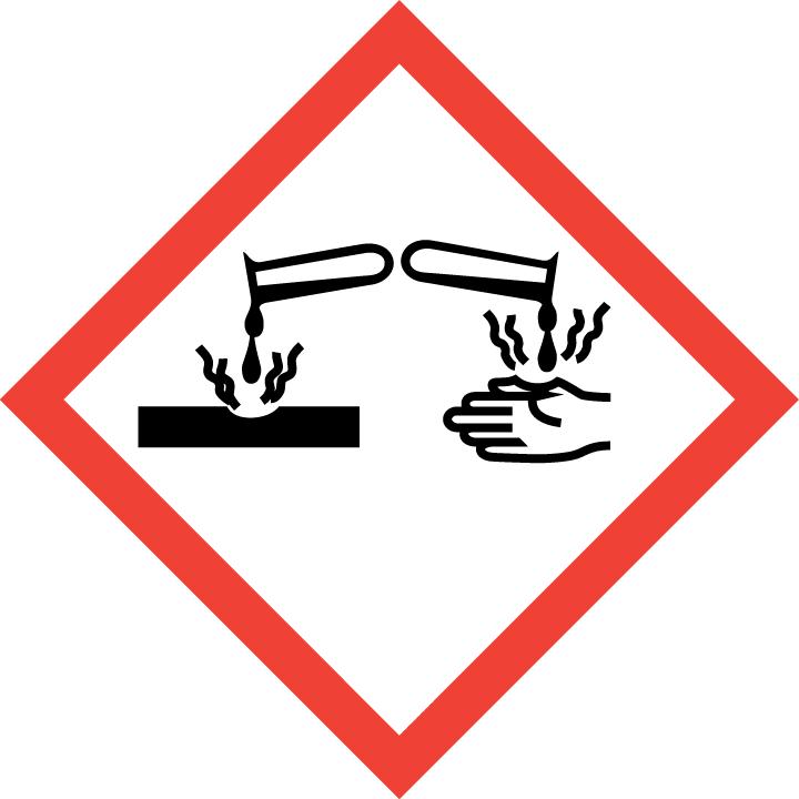 Pictogrammen: Signaalwoord Gevaar H-zinnen: EUH031 H290 H314 H318 H335 H400 Vormt giftig gas in contact met zuren. Kan bijtend zijn voor metalen. Veroorzaakt ernstige brandwonden.