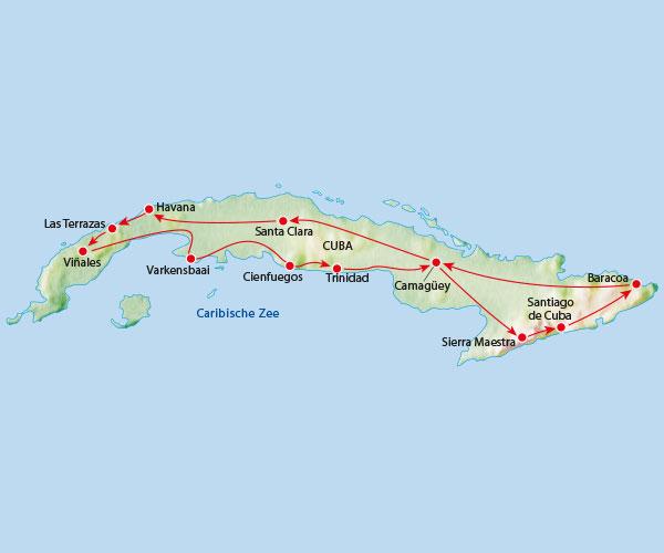 Rondreis CUBA - 21 dagen Socialisme en salsa Reiscode: Groepsgrootte: Aantal dagen: BLU 9-18 21 Uitgebreide routebeschrijving Route Welkom Met een aangenaam klimaat, overweldigende stranden en