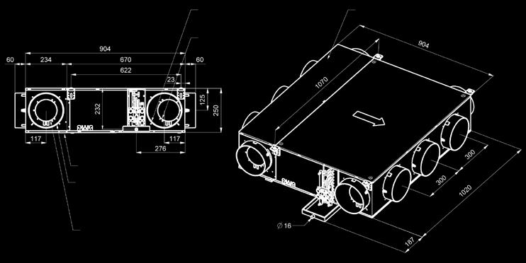 of Verselucht uitsparing ø 125 mm Typen 2 en 3 - Compact model (met