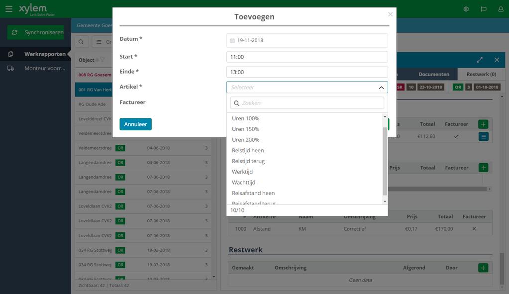 Storingsrapport / Werkopdracht Uren Selecteer datum en