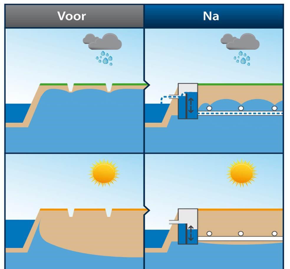 Hoe houdt de omgeving droge voeten? In het inrichtingsplan is een pakket mitigerende maatregelen opgenomen om natschade in de omgeving te voorkomen.