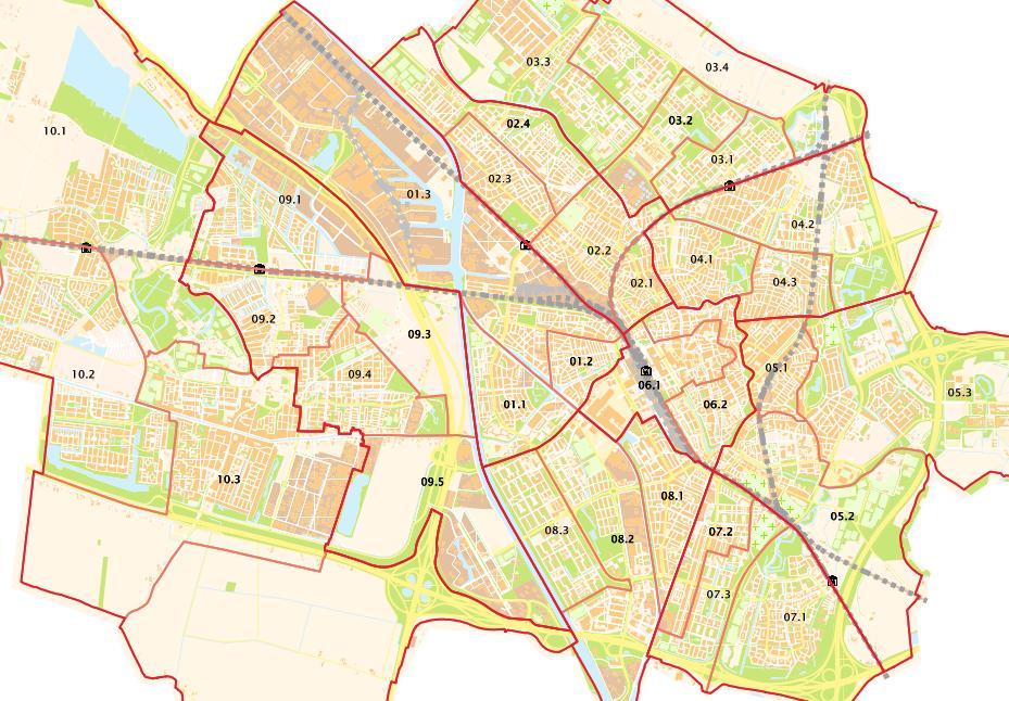 4. Locaties en werkgebied Op de volgende kaart staan de locaties van de reeds bestaande en actieve buurtwerkkamers aangegeven (rode stippen) met een focus op de volgende werkgebieden: (1) Hart voor