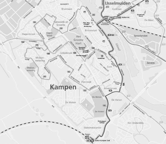 X X X Lijn 74 Voor vervoersplan 2019 wordt voorgesteld om alle ritten vanaf Kampen, Station Zuid via de Molenburg te laten rijden.