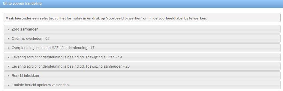 Aan de hand van de status van de toewijzing ziet de applicatie welke opties beschikbaar zijn in de aangegeven