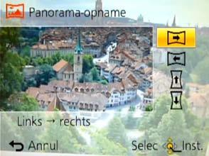 Toepassing (opname) Panoramafoto s opnemen [Panorama-opname]-modus U kunt eenvoudig een panoramafoto opnemen door de camera in de richting te schuiven waarin u de opname wilt maken en automatisch de