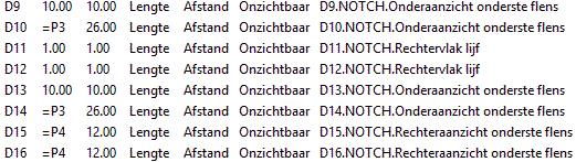 11. Pas deze als volgt aan: 12. Koppel nu de afstanden D9 t/m D18 aan parameters P3 en P4.