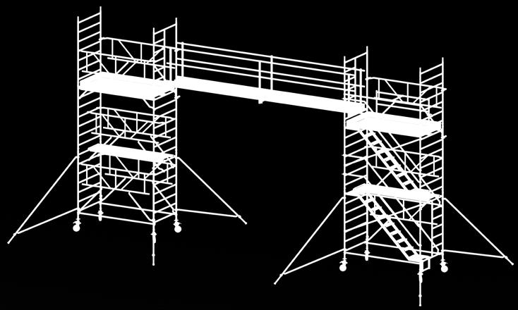 niet tegen de gevel geplaatst) Kan overal langs de loopbrug geplaatst worden Kantplanken: Bij gebruik als enkele loopbrug geïntegreerd in het product, voor andere toepassingen los verkrijgbaar