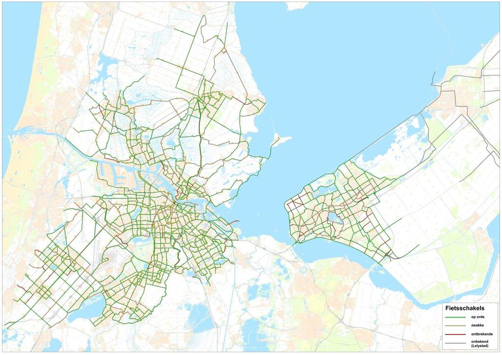 FIGUUR 6 REGIONAAL FIETSNETWERK STADSREGIO AMSTERDAM + ALMERE (CONCEPT IN ONTWIKKELING) Investeren in hoogstedelijk gebied In het hoogstedelijk gebied binnen de ring van Amsterdam is het gebruik van