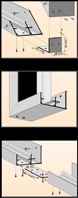 Hoekverbinding wandprofielen Profielen met schroeven bevestigen, h.o.h. 600 mm.