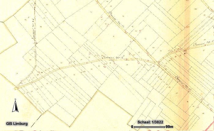 Aron rapport 99 Zussen - Walenweg 3 Fig. 4: Detail uit de Atlas van de Buurtwegen van Hasselt met aanduiding van het projectgebied. (bron: GIS Provincie Limburg). Fig. 5: Detail van de topografische kaart uit 1923 met aanduiding van het projectgebied.