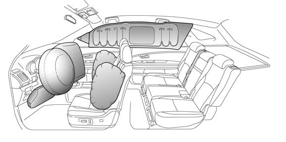 SRS-airbags & gordelspanners Standaarduitrusting De elektronische frontale impactsensoren (2) bevinden zich in het motorcompartiment.