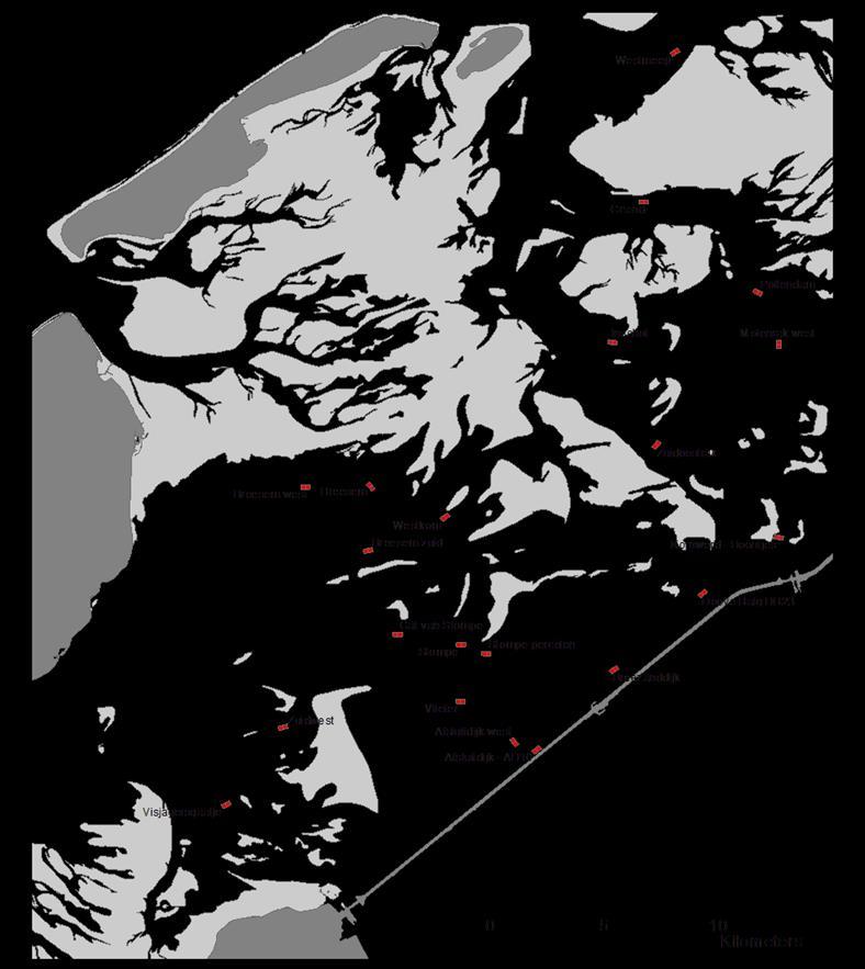 Figuur 2.6.1 De ligging van de met de bo core bemonsterde vakken (rood) ten behoeve van de analyse van de kleinere bodemdieren.