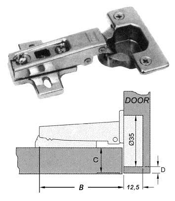 freesgatdiameter pot = bochthoogte Maximale deuropening = 0 (freesboor : zie -4090-6 of -66) (scharnier -780 en montageplaatje & bout - 997 zijn ook afzonderlijk leverbaar) Charnière à encarer à