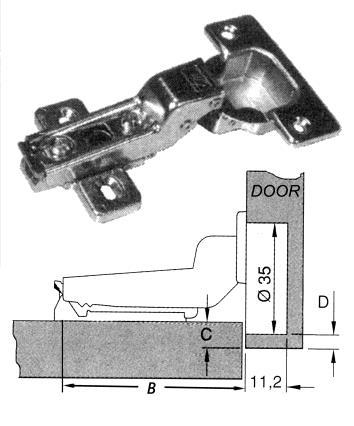 de la porte = 0 (fraise : voir -4090-6 ou -66) (charnière -80 et ase de montage & boulon -9966 sont aussi livrable séparément) artikelnuer 9-984 S-984 9087 Inboor-veerscharnier CLIP-ON, voor