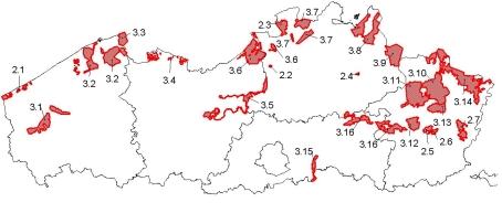 Vogelatlas Om aan de Vogelrichtlijn te voldoen heeft het Vlaams Gewest 23 speciale beschermingszones aangeduid (Figuur 2.1): Westkust (2.1), Kuifeend en Blokkersdijk (2.2), Kalmthoutse Heide (2.