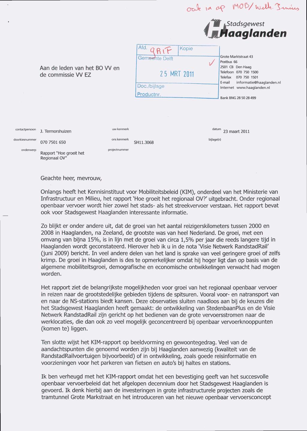 /Ttf^Stadsgewest ijl/laaglanden Kopie Aan de leden van het BO W en de commissie W EZ Gemekte Delft Doc.