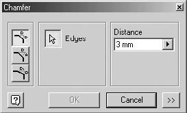 14 2 PARTS FIGUUR 2.11 De dialoogbox Chamfer' Het part wijzigen via de browser In de browser staat hoe het part achtereenvolgens is opgebouwd. In figuur 2.12 worden alle features geëxpandeerd getoond.