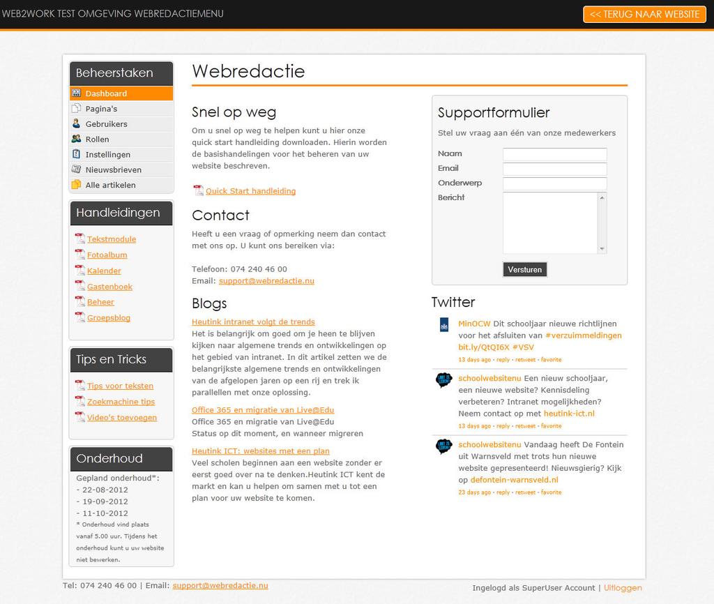 Beheer Webredactie dashboard Het webredactie dashboard geeft u in één oogopslag een overzicht van de beheermogelijkheden van uw website.