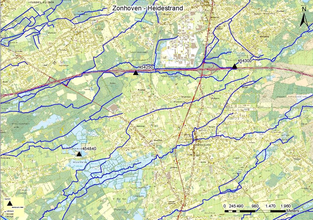 Bijlage 9: Ecologische en chemische gegevens Laambeek Locatie meetpunten ten opzichte van Heidestrand Zowel meetpunt 454250 (Zonhoven, Krekelstraat) als