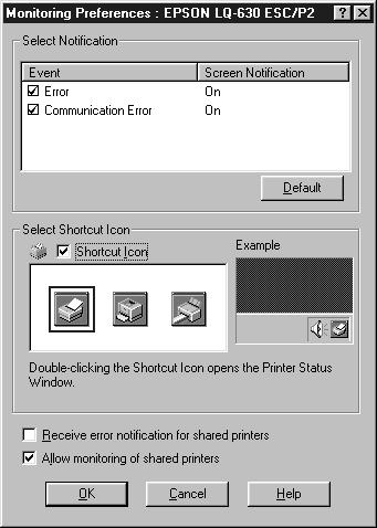 Opmerking: ls u de driver installeert met behulp van de wizard Printer toevoegen (dd Printer) uit de map Printers of wanneer u Point and Print gebruikt, kan het zijn dat EPSON Status Monitor niet