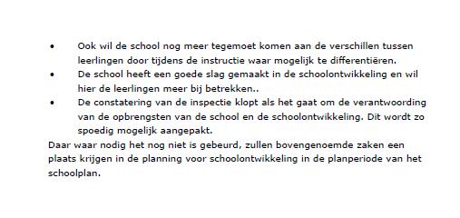 Voor volledige rapport inspectie: zie Scholenopdekaart.nl.