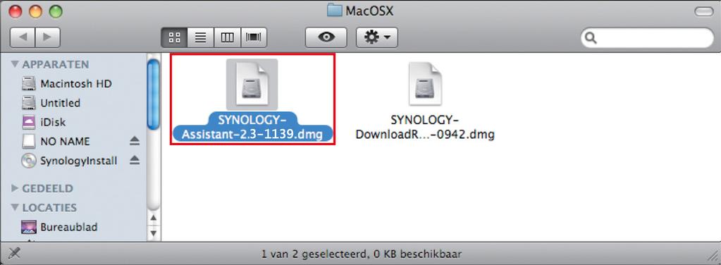 4 Wanneer u Synology Assistant hebt geactiveerd, volgt u stappen 2 tot 4 in het gedeelte Installeren in Windows om de installatie te voltooien.