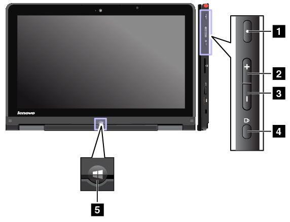 De speciale knoppen gebruiken In dit onderwerp vindt u instructies voor het gebruik van de speciale knoppen. De computer is uitgerust met enkele speciale knoppen, zoals hieronder is afgebeeld.