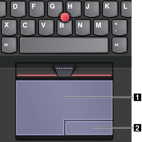 De trackpad kan worden verdeeld in twee gebieden: 1 Linkermuisknopgebied (primair muisknopgebied) 2 Rechtermuisknopgebied (secundair muisknopgebied) Om de trackpad te gebruiken, volgt u deze