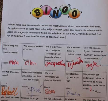 de Community Care- initiatieven Bingo.