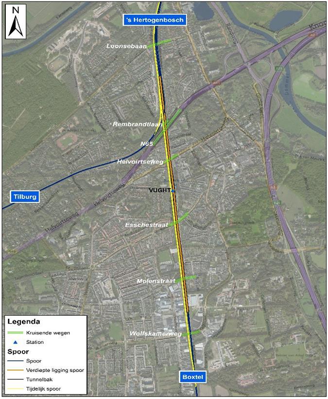 DEELONDERZOEK ARCHEOLOGIE (MB2147-01) De verdiepte ligging heeft een lengte van circa 1.610 meter 1. Het verdiept gelegen spoor ligt 2 tot 5 meter oostelijker van de huidige spoorbaan.