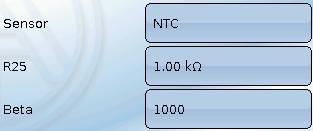 NTC-voeler Programmering met TAPPS2 / Ingangen Voor de verwerking van NTC-sensoren is de opgave van de R25- en van de Beta-waardes noodzakelijk.