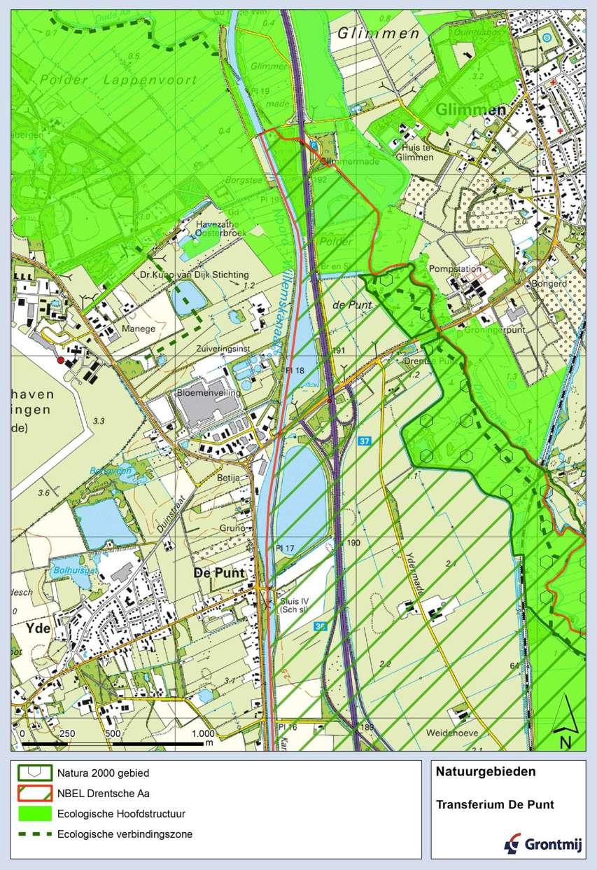 Huidige milieusituatie 4.5 Natuur Direct ten oosten van het studiegebied ligt de Drentsche Aa. Dit gebied is zowel EHS als Natura 2000 gebied 4.