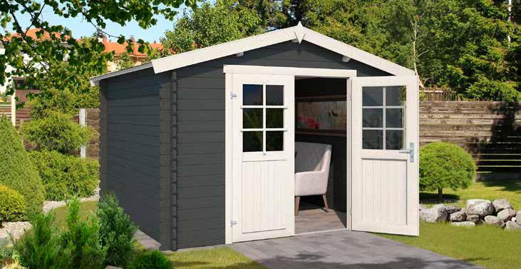 Tuinhuizen & Chalets Norah 230 Norah Carbon Grey 28mm 275x230cm 6.05 M3 12.9 234cm 194cm 10cm 16 1009524 Norah 230 (onbehandeld vuren) 1.095,00 1009588 Norah 230 geïmpregneerd (olijfgroen) 1.