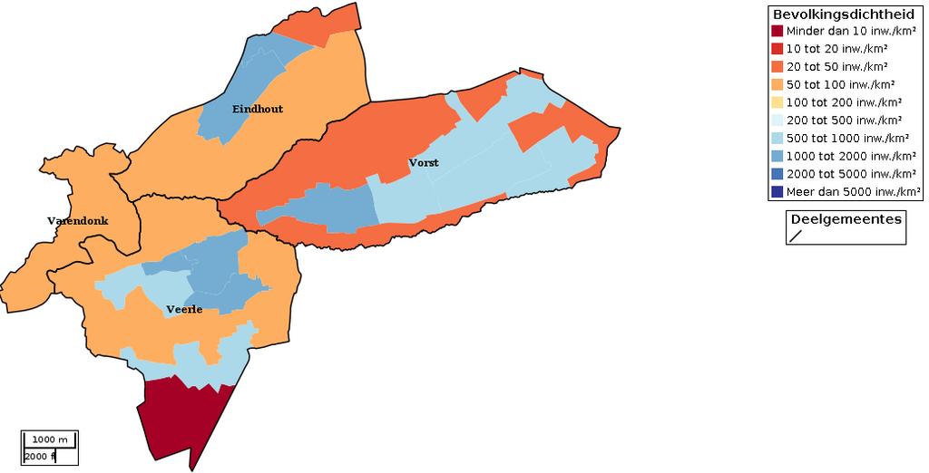 Kaartvisualisatie inwoners per statistische sector (wijk) voor Bron: