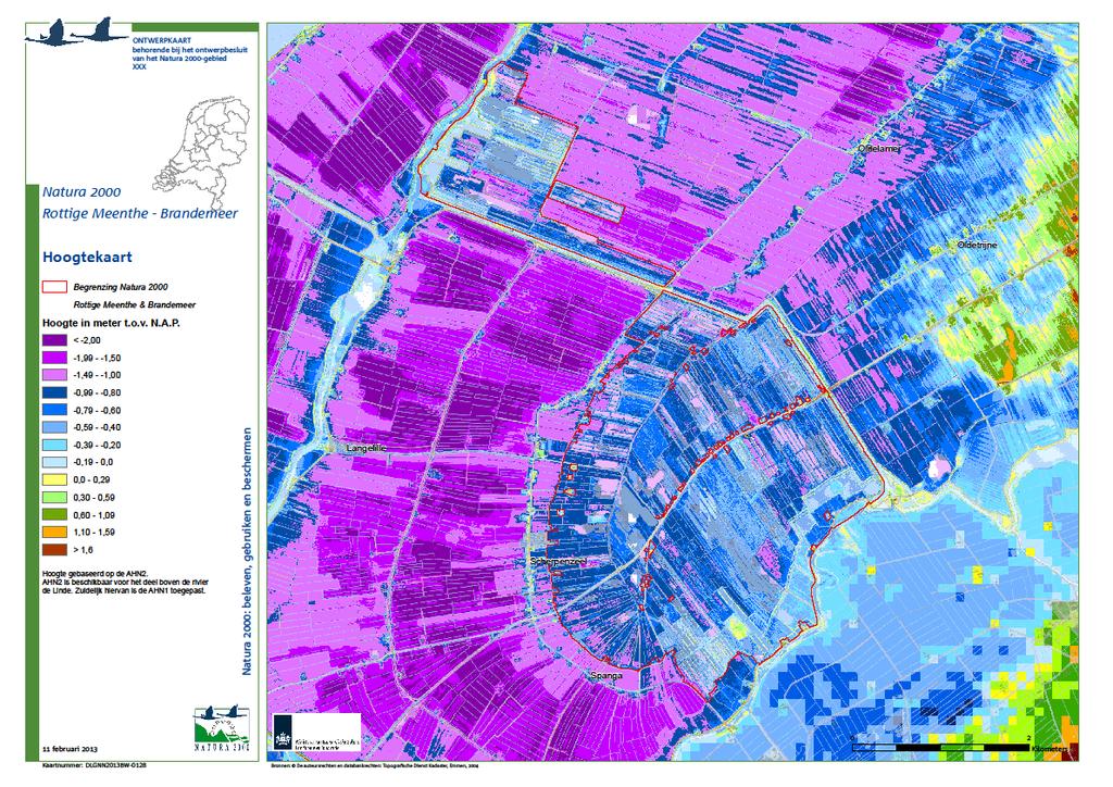 Figuur 4.3: Hoogtekaart 4.1.3. Water De waterhuishouding Het omliggende watersysteem Het plangebied ligt in het veengebied tussen de Tjonger en de Linde.