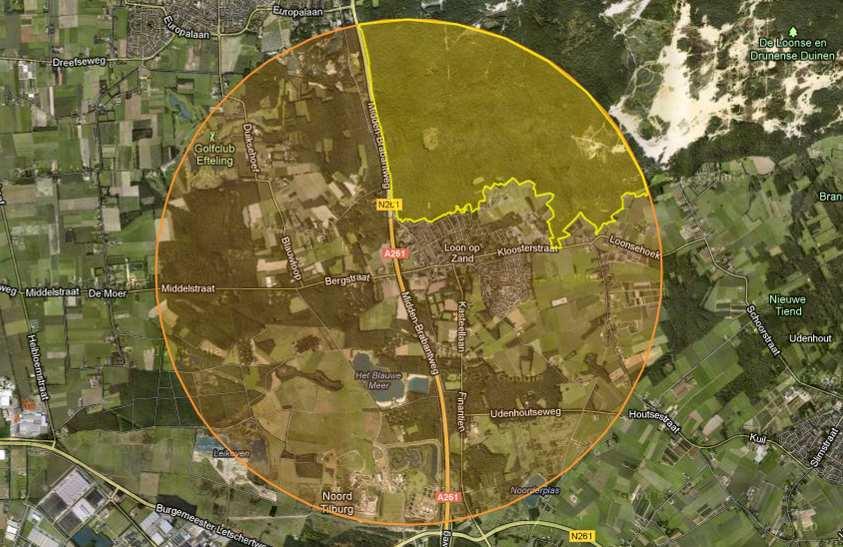 Circa 530 meter ten noorden van het plangebied is het Natura-2000 gebied 'Loonse en Drunense duinen en Leemkuilen' gelegen (zie figuur 5.2). Figuur 5.