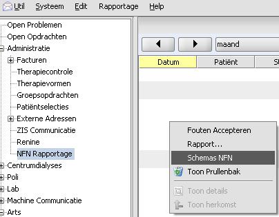 Pagina: 5/9 2. Het aanmaken van de KK records -gaat in Diamant naar de centrumtab bij Administratie en klikt op NfN rapportage. -klikt dan op Schema s NfN.