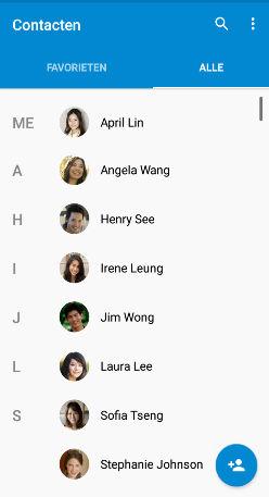 51 Contacten Contacten Je lijst met contacten De toepassing Contacten toont alle contacten op je HTC Desire 12 en van de online-accounts waarbij je bent aangemeld.
