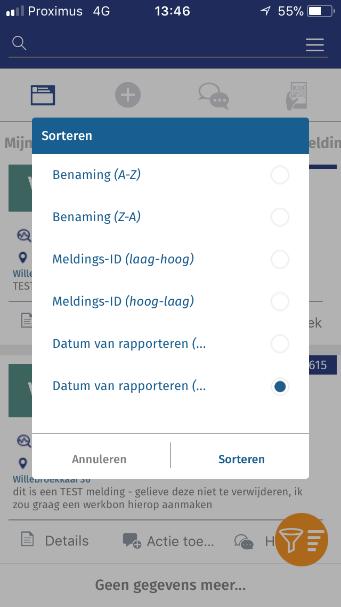 2. Sorteren Rangschik de meldingen op een aantal zaken zoals