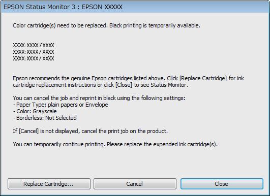 Cartridges vervangen Voor Windows Deze functie is alleen beschikbaar wanneer EPSON Status Monitor 3 is geactiveerd.
