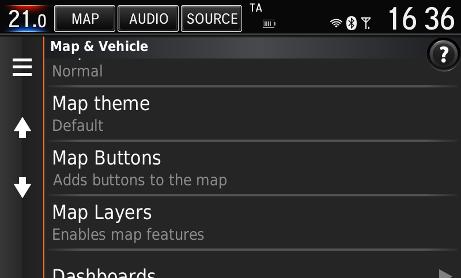 Vehicle (Kaart & voertuig) > Map Buttons (Kaartknoppen) > Druk op het rode