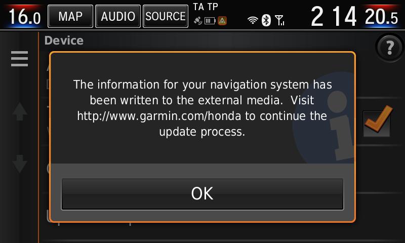 zetten naar Honda Connect. Via het startscherm van de navigatie: Settings > Device > Update Map (Instellingen > Apparaat > Kaart updaten) Ga naar www.garmin.