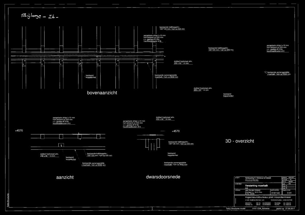 250 x 90 * 14 mm bestaand koppelanker b sstaande samengestelde \jn oerbalk 1 hoh ca 2830 mm \ bestaande samengestelde moerbalk t hoh ca 2830 mm bovenaanzicht dubbel hoekstaal afm.