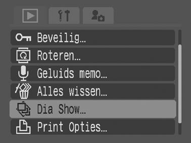 Automatisch afspelen (Dia Shows) Beelden op de geheugenkaart automatisch afspelen. De beeldinstellingen voor diashows worden gebaseerd op de DPOF-norm (Digital Print Order Format) (p. 82).