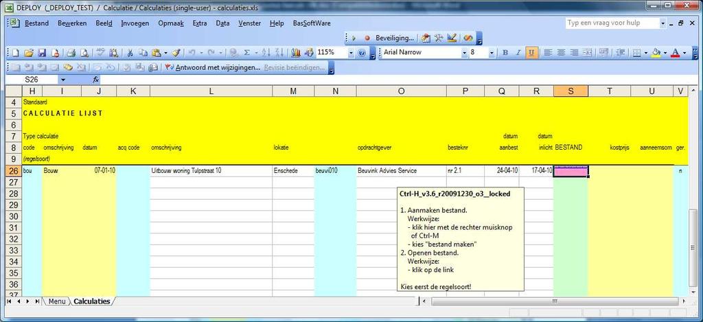 Opdrachten Aanmaken van de calculatie Neem de gegevens over van de onderstaande printscreen en maak het bestand aan.