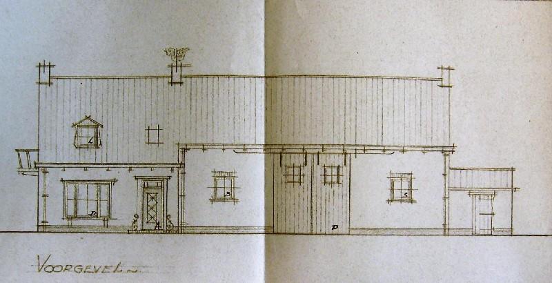 5. Bouwtekening van een nieuwe woning en schuur naar een ontwerp van J.W.R. de Jonge uit Kruiningen in 1953 (ZA, Bouwvergunni ngen Veere, Veerseweg 62).