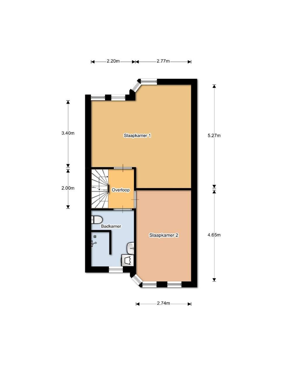 Plattegrond (1 e verdieping) Dingspil 61 te Borger,