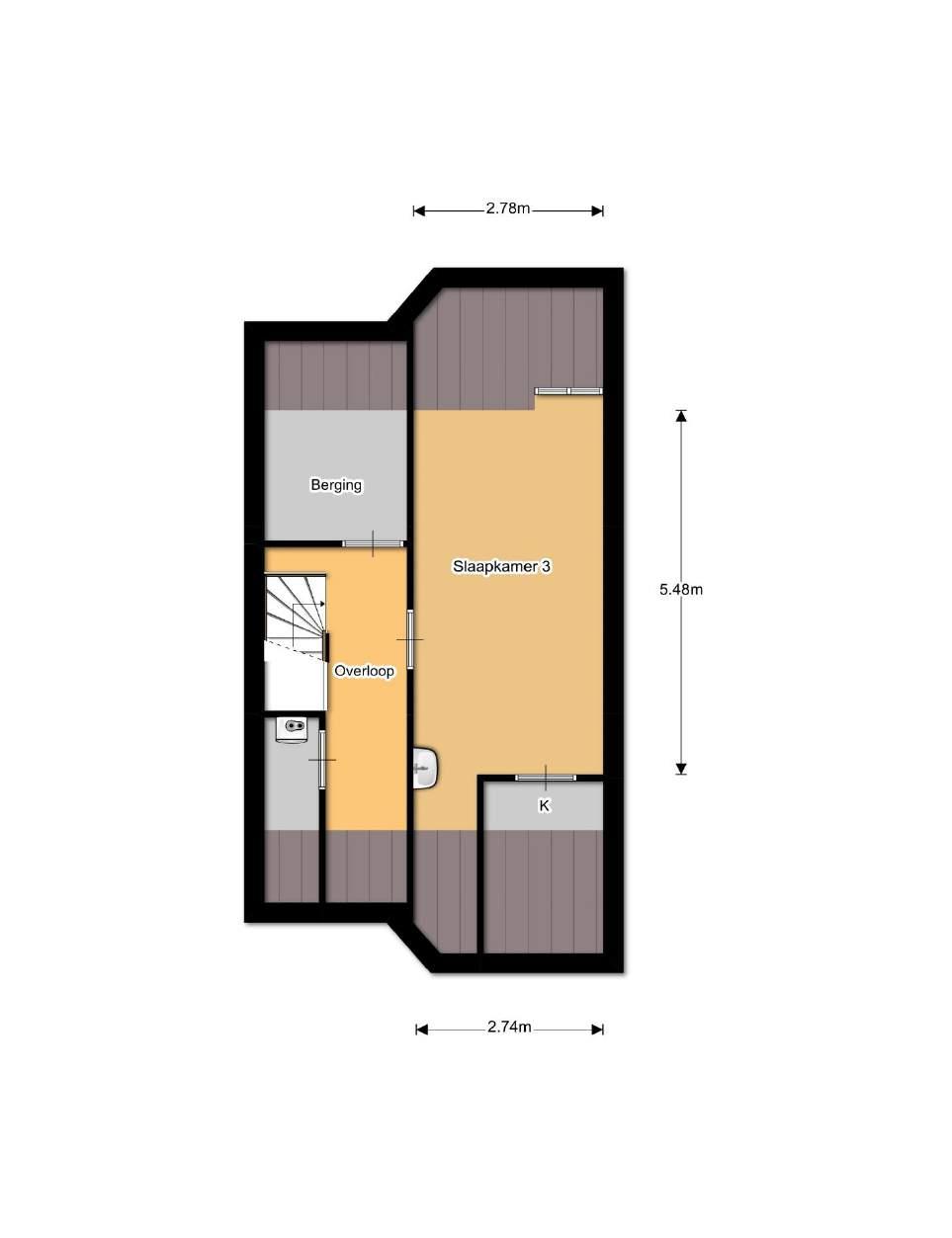 Plattegrond (2 e verdieping) Dingspil 61 te Borger,